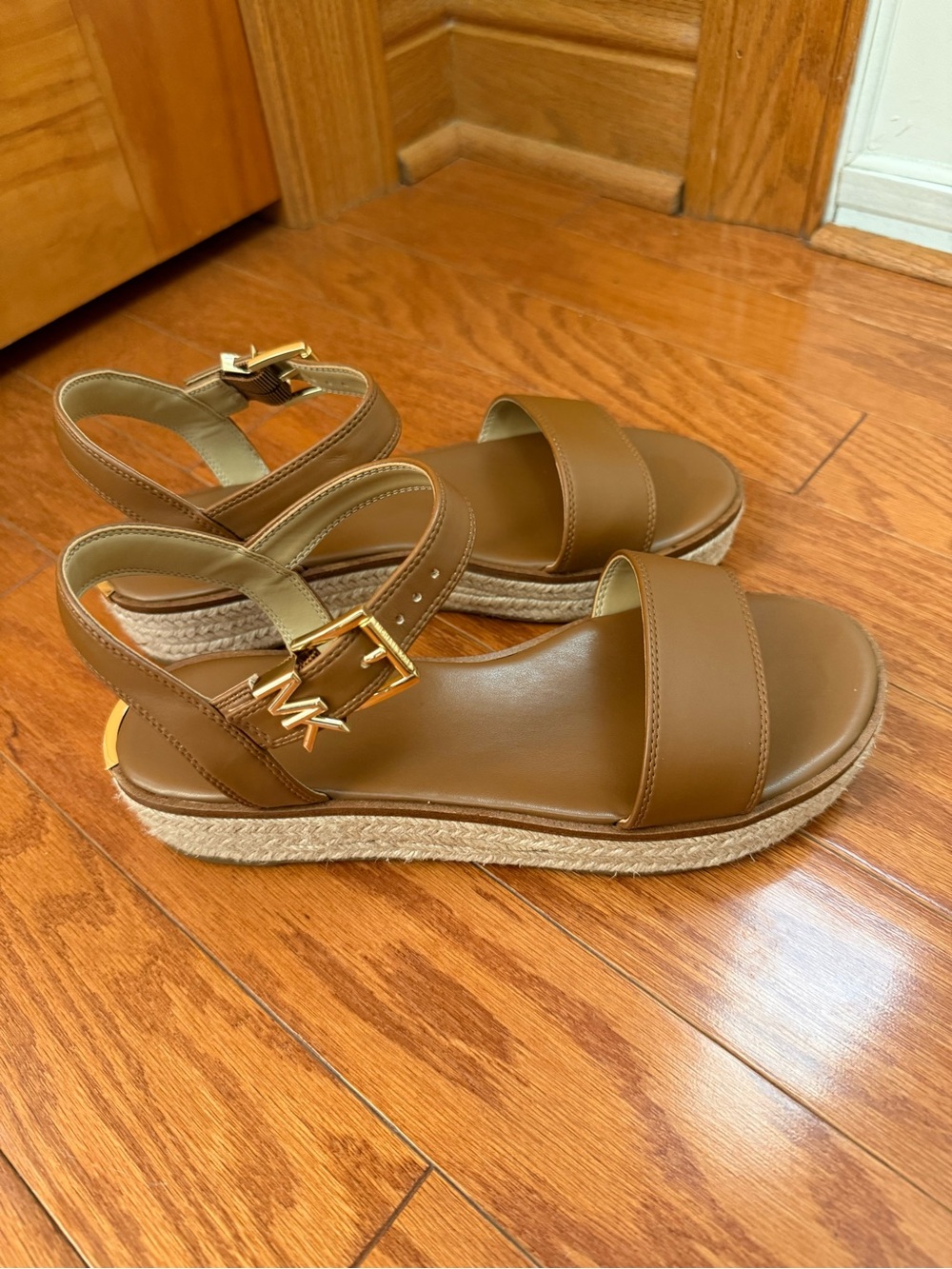 Michael Kors Women's Brown Platform Espadrille Sandals with Gold Accent